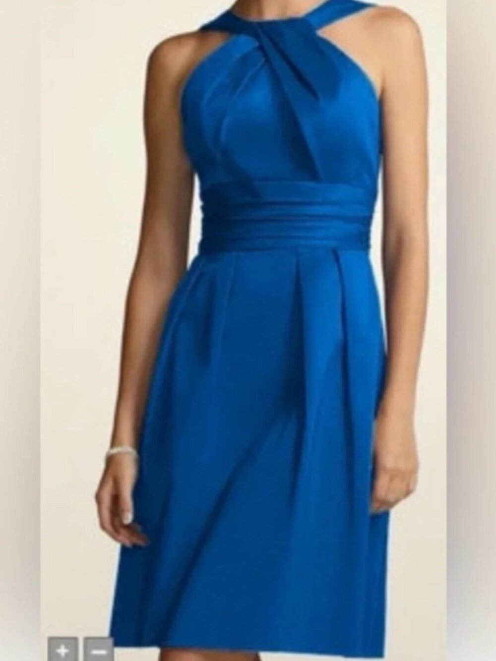 David's Bridal Royal Blue Satin Halter Criss Cross Dress Size 8 Bridesmaid